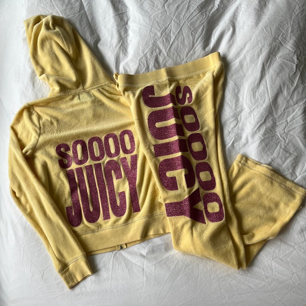 Vintage Y2K Juicy Couture Yellow Terry Tracksuit Matching Set